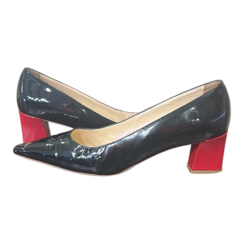 Diane B. Milano Women’s Black Patent Pointed Toe Pump Red Heels Size 8.5 - Picture 2 of 10